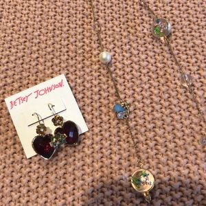 Betsey Johnson Garden Bugs Bee Ladybug Earrings and Necklace Set NWT